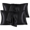 image:imageBedsure Satin Pillowcases Similar to Silk Pillow Cases Queen Size Set of 2 Pure White Cooling Pillow Case for Sleeping Women with Envelope Closure Gifts for Women Men 20x30 Inches 2pcs06  Black