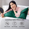 image:imageBedsure Satin Pillowcases Similar to Silk Pillow Cases Queen Size Set of 2 Pure White Cooling Pillow Case for Sleeping Women with Envelope Closure Gifts for Women Men 20x30 Inches 2pcs30  Dark Green