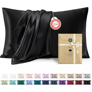image:imageBedsure Satin Pillowcases Similar to Silk Pillow Cases Queen Size Set of 2 Pure White Cooling Pillow Case for Sleeping Women with Envelope Closure Gifts for Women Men 20x30 Inches 2pcs06  Black
