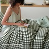 image:imageBedsure Striped Duvet Cover Queen 100 Washed Cotton Duvet Cover LinenLike PureWoven with Reversible YarnDyed Design amp DoubleStitch Craft 3Piece with Zipper Closure Stripes White 90x9007  Gingham  Olive Green