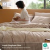 image:imageBedsure Striped Duvet Cover Queen 100 Washed Cotton Duvet Cover LinenLike PureWoven with Reversible YarnDyed Design amp DoubleStitch Craft 3Piece with Zipper Closure Stripes White 90x9008  Gingham  Light Brown