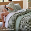 image:imageBedsure Striped Duvet Cover Queen 100 Washed Cotton Duvet Cover LinenLike PureWoven with Reversible YarnDyed Design amp DoubleStitch Craft 3Piece with Zipper Closure Stripes White 90x9007  Gingham  Olive Green