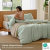 image:imageBedsure Striped Duvet Cover Queen 100 Washed Cotton Duvet Cover LinenLike PureWoven with Reversible YarnDyed Design amp DoubleStitch Craft 3Piece with Zipper Closure Stripes White 90x9005  Stripes  Sage Green