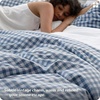 image:imageBedsure Striped Duvet Cover Queen 100 Washed Cotton Duvet Cover LinenLike PureWoven with Reversible YarnDyed Design amp DoubleStitch Craft 3Piece with Zipper Closure Stripes White 90x9009  Gingham  Cornflower Blue