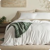 image:imageBedsure 100 Organically Grown Bamboo Viscose Duvet Cover Set Queen Size  Cooling Bedding Set for Hot Sleepers  PureWoven Luxury Silky Soft  No Insert  2 Pillow Shams Olive Green 90x90White