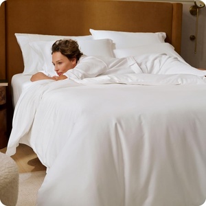 image:imageBedsure 100 Giza Egyptian Cotton Duvet Cover Queen Size Luxury Hotel Duvet Cover PureWoven Soft amp Breathable Sateen Bedding Set for AllSeason 3 Pieces 90x90 Gradient Blue01  White