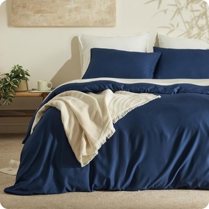 image:imageBedsure 100 Organically Grown Bamboo Viscose Duvet Cover Set Queen Size  Cooling Bedding Set for Hot Sleepers  PureWoven Luxury Silky Soft  No Insert  2 Pillow Shams Olive Green 90x90Navy