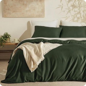 image:imageBedsure 100 Organically Grown Bamboo Viscose Duvet Cover Set Queen Size  Cooling Bedding Set for Hot Sleepers  PureWoven Luxury Silky Soft  No Insert  2 Pillow Shams Olive Green 90x90Olive Green