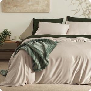 image:imageBedsure 100 Organically Grown Bamboo Viscose Duvet Cover Set Queen Size  Cooling Bedding Set for Hot Sleepers  PureWoven Luxury Silky Soft  No Insert  2 Pillow Shams Olive Green 90x90Beige