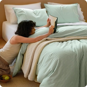 image:imageBedsure Striped Duvet Cover Queen 100 Washed Cotton Duvet Cover LinenLike PureWoven with Reversible YarnDyed Design amp DoubleStitch Craft 3Piece with Zipper Closure Stripes White 90x9005  Stripes  Sage Green