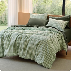 image:imageBedsure Striped Duvet Cover Queen 100 Washed Cotton Duvet Cover LinenLike PureWoven with Reversible YarnDyed Design amp DoubleStitch Craft 3Piece with Zipper Closure Stripes White 90x9010  Gingham  Willow Green