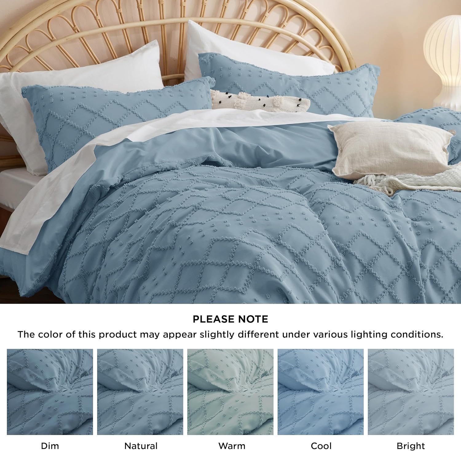 image:imageBedsure Boho Duvet Cover King Size  Rose Pink Tufted Boho Bedding Distressed Vintage Embroidery Bedding for All Seasons 3 Pieces 1 Soft Jacquard King Comforter Cover and 2 Pillow Shams09  Mineral Blueno Comforter