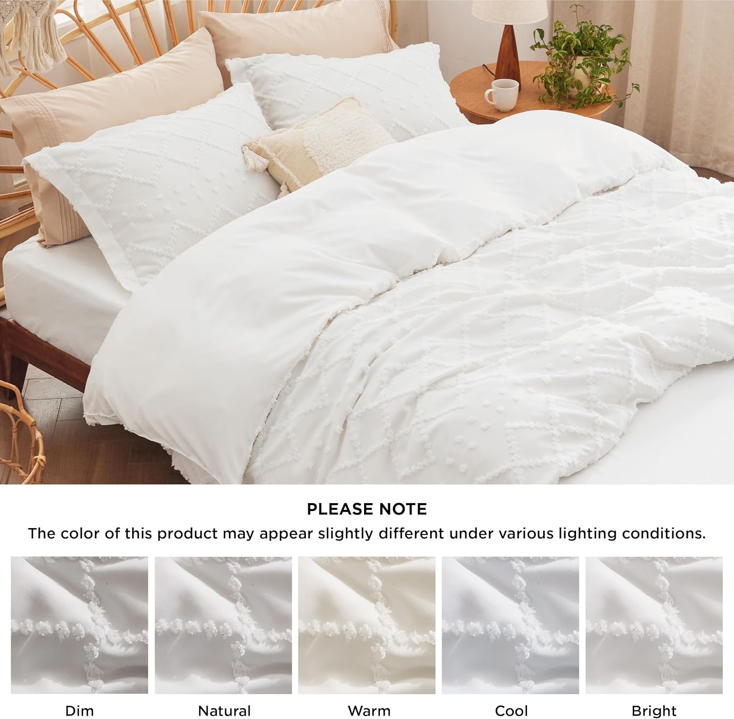 image:imageBedsure Boho Duvet Cover King Size  Rose Pink Tufted Boho Bedding Distressed Vintage Embroidery Bedding for All Seasons 3 Pieces 1 Soft Jacquard King Comforter Cover and 2 Pillow Shams01  White No Comforter