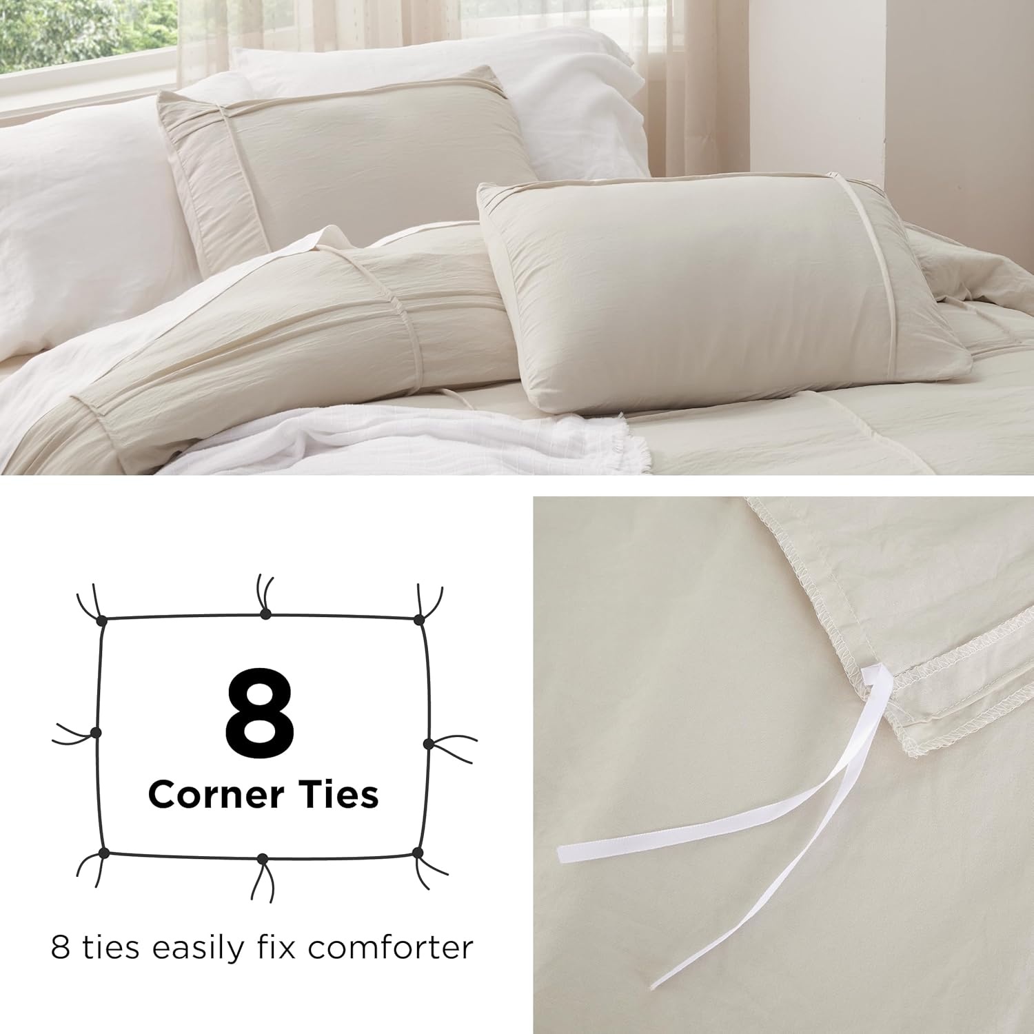 image:imageBedsure Boho Duvet Cover King Size  Rose Pink Tufted Boho Bedding Distressed Vintage Embroidery Bedding for All Seasons 3 Pieces 1 Soft Jacquard King Comforter Cover and 2 Pillow Shams34  White  Grid No Comforter