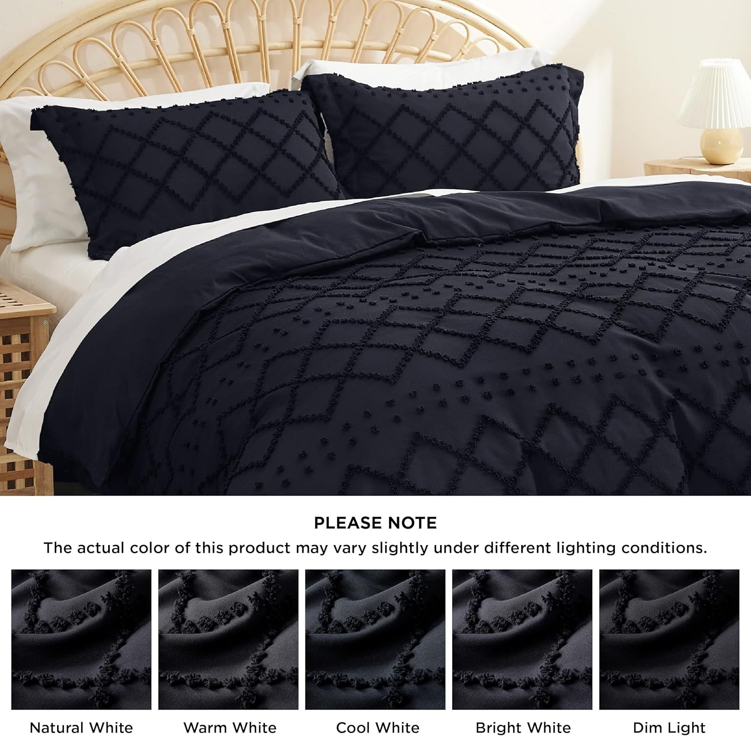 image:imageBedsure Boho Duvet Cover King Size  Rose Pink Tufted Boho Bedding Distressed Vintage Embroidery Bedding for All Seasons 3 Pieces 1 Soft Jacquard King Comforter Cover and 2 Pillow Shams18  Black No Comforter
