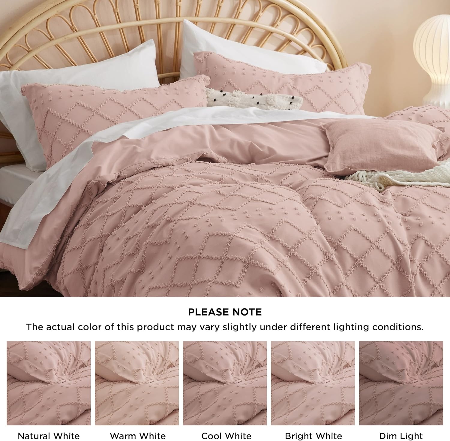 image:imageBedsure Boho Duvet Cover King Size  Rose Pink Tufted Boho Bedding Distressed Vintage Embroidery Bedding for All Seasons 3 Pieces 1 Soft Jacquard King Comforter Cover and 2 Pillow Shams19  Pink No Comforter