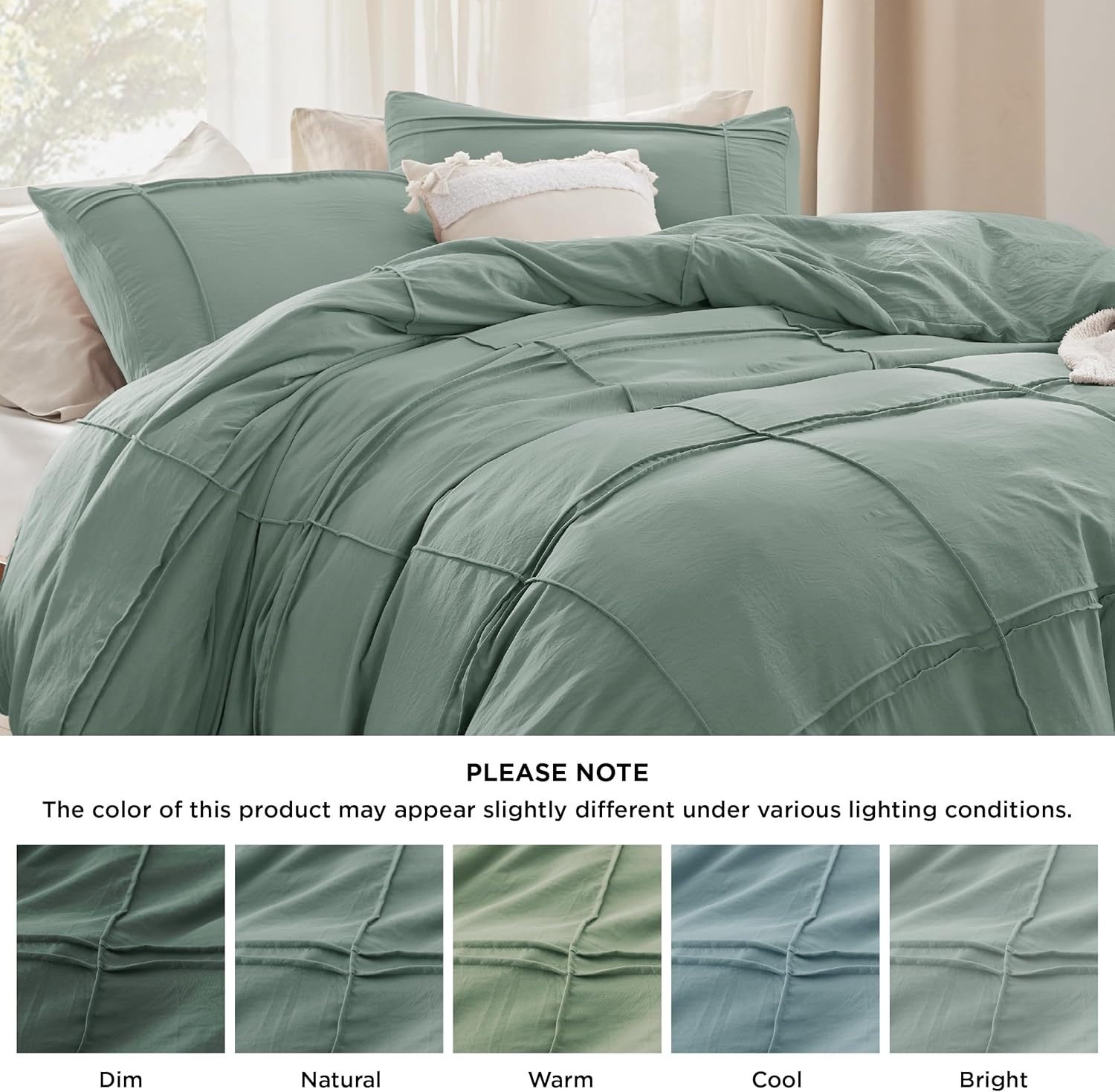 image:imageBedsure Boho Duvet Cover King Size  Rose Pink Tufted Boho Bedding Distressed Vintage Embroidery Bedding for All Seasons 3 Pieces 1 Soft Jacquard King Comforter Cover and 2 Pillow Shams37  Green  Grid No Comforter