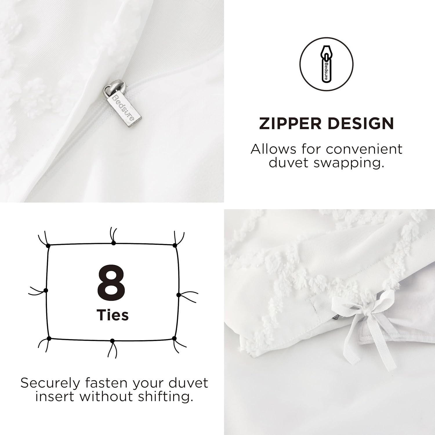 image:imageBedsure Boho Duvet Cover King Size  Rose Pink Tufted Boho Bedding Distressed Vintage Embroidery Bedding for All Seasons 3 Pieces 1 Soft Jacquard King Comforter Cover and 2 Pillow Shams01  White No Comforter