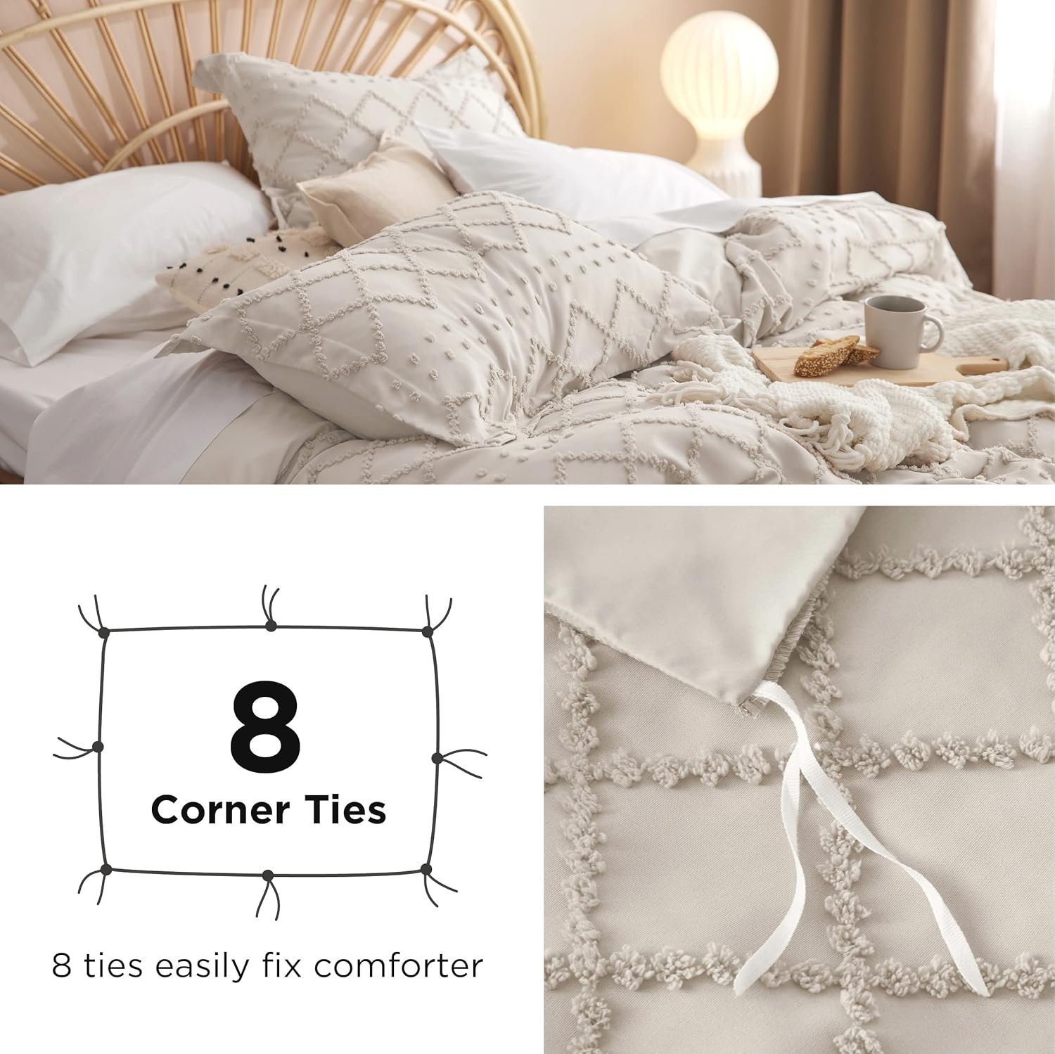 image:imageBedsure Boho Duvet Cover King Size  Rose Pink Tufted Boho Bedding Distressed Vintage Embroidery Bedding for All Seasons 3 Pieces 1 Soft Jacquard King Comforter Cover and 2 Pillow Shams07  Beige No Comforter
