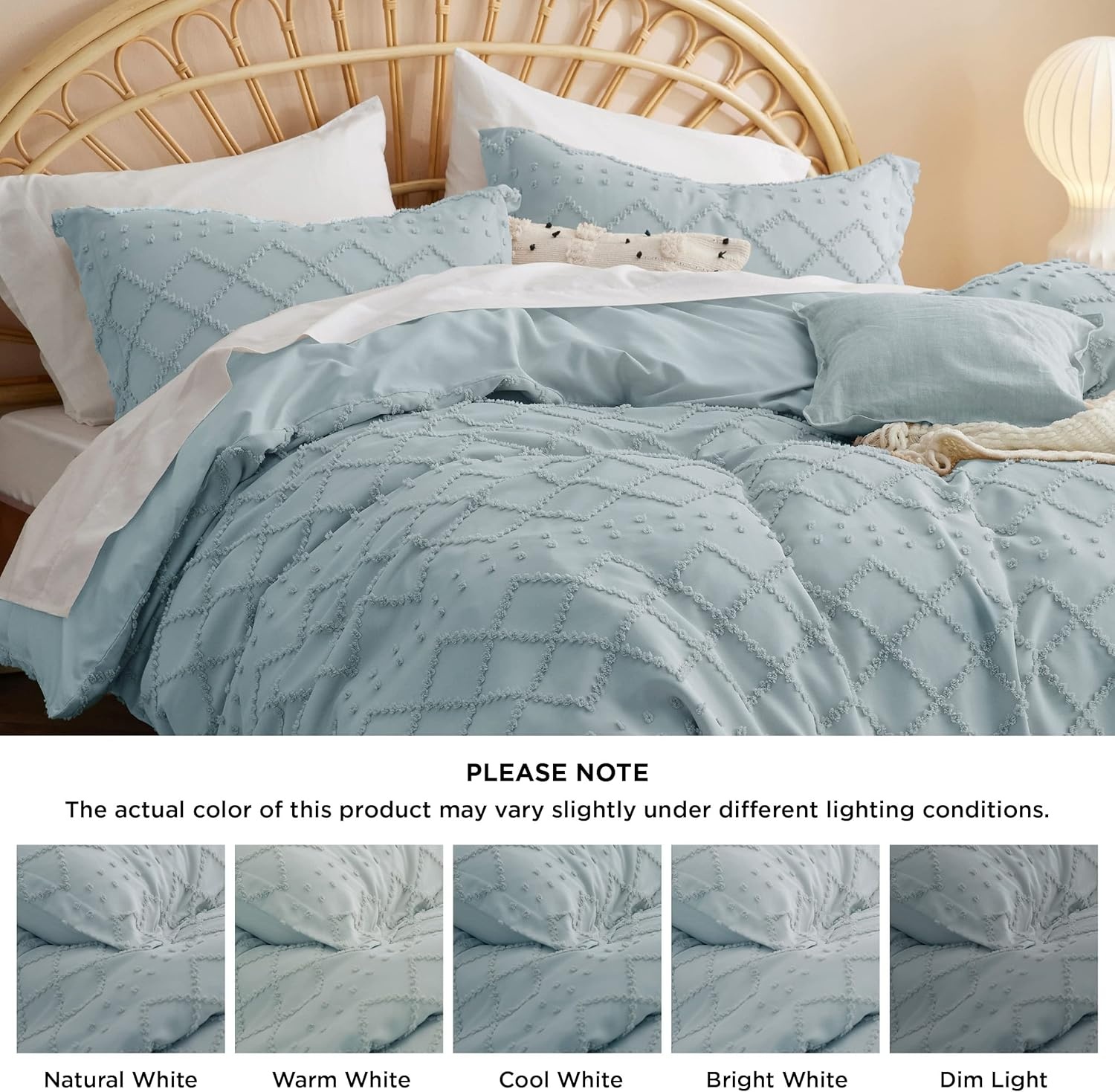 image:imageBedsure Boho Duvet Cover King Size  Rose Pink Tufted Boho Bedding Distressed Vintage Embroidery Bedding for All Seasons 3 Pieces 1 Soft Jacquard King Comforter Cover and 2 Pillow Shams10  Dusty Blue No Comforter