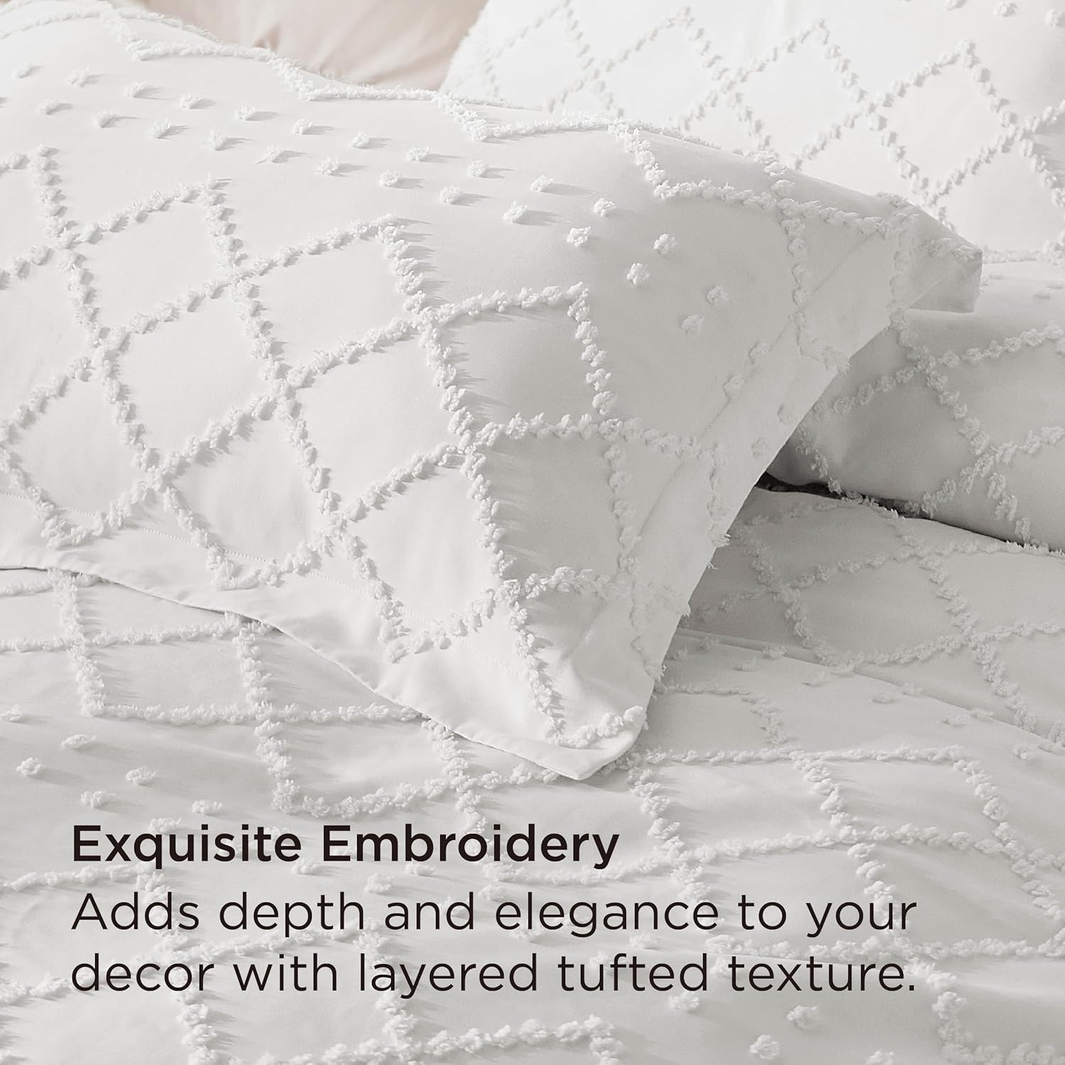 image:imageBedsure Boho Duvet Cover King Size  Rose Pink Tufted Boho Bedding Distressed Vintage Embroidery Bedding for All Seasons 3 Pieces 1 Soft Jacquard King Comforter Cover and 2 Pillow Shams01  White No Comforter
