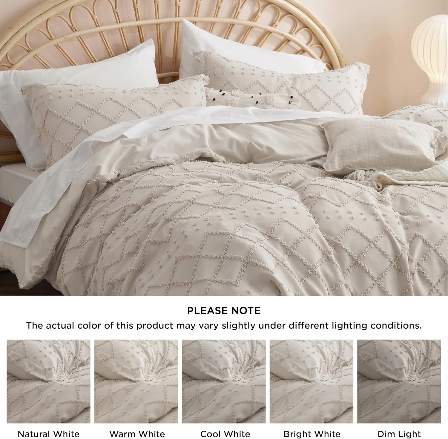image:imageBedsure Boho Duvet Cover King Size  Rose Pink Tufted Boho Bedding Distressed Vintage Embroidery Bedding for All Seasons 3 Pieces 1 Soft Jacquard King Comforter Cover and 2 Pillow Shams07  Beige No Comforter
