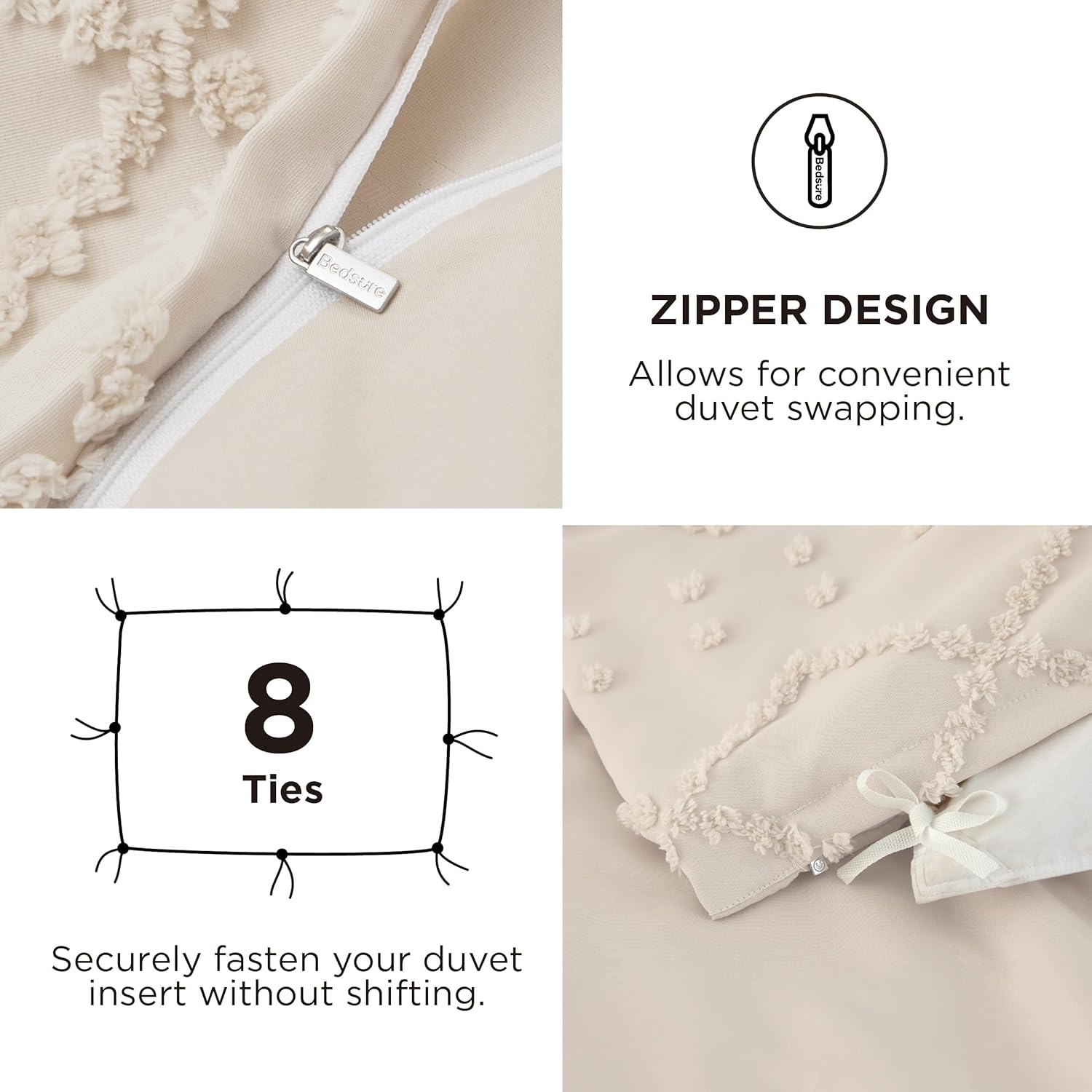 image:imageBedsure Boho Duvet Cover King Size  Rose Pink Tufted Boho Bedding Distressed Vintage Embroidery Bedding for All Seasons 3 Pieces 1 Soft Jacquard King Comforter Cover and 2 Pillow Shams02  Beige No Comforter