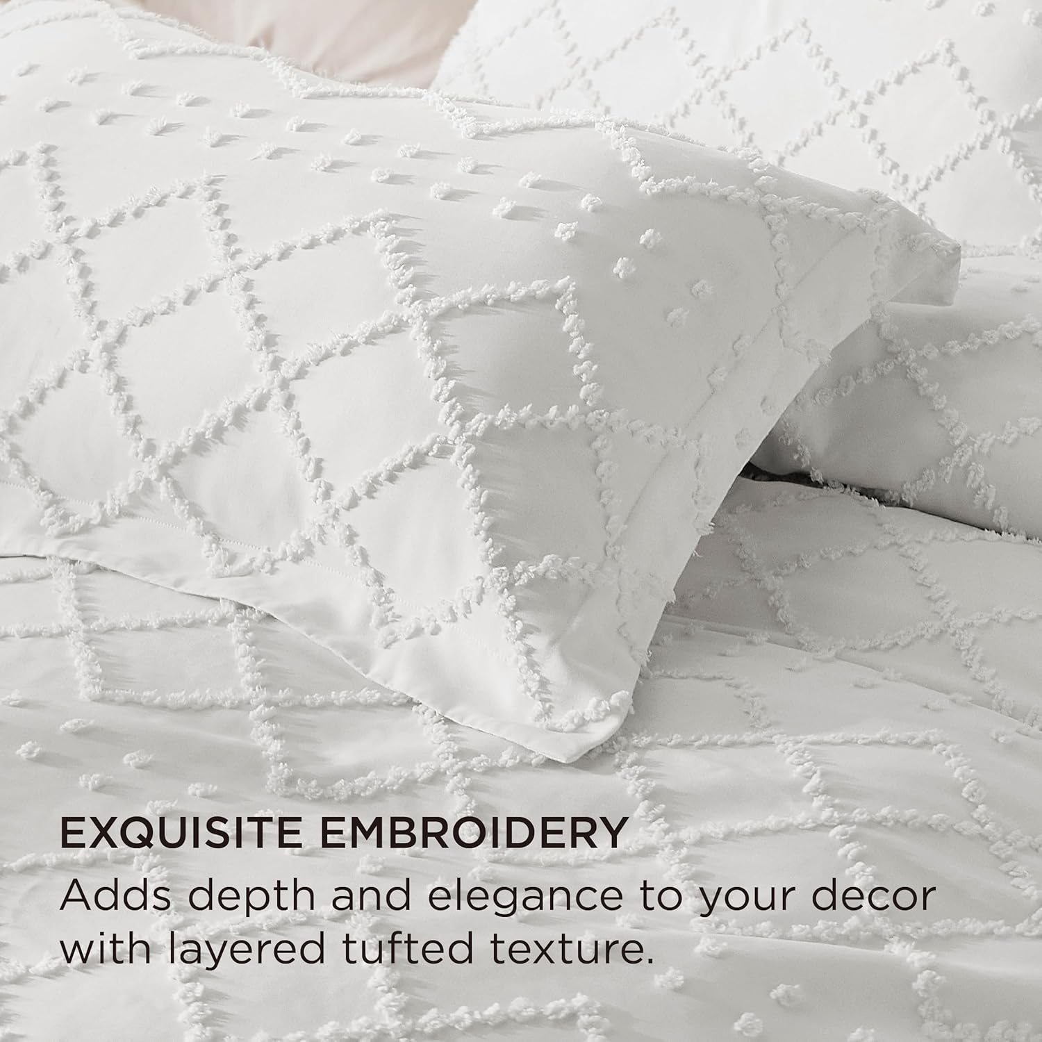 image:imageBedsure Boho Duvet Cover King Size  Rose Pink Tufted Boho Bedding Distressed Vintage Embroidery Bedding for All Seasons 3 Pieces 1 Soft Jacquard King Comforter Cover and 2 Pillow Shams01  White No Comforter
