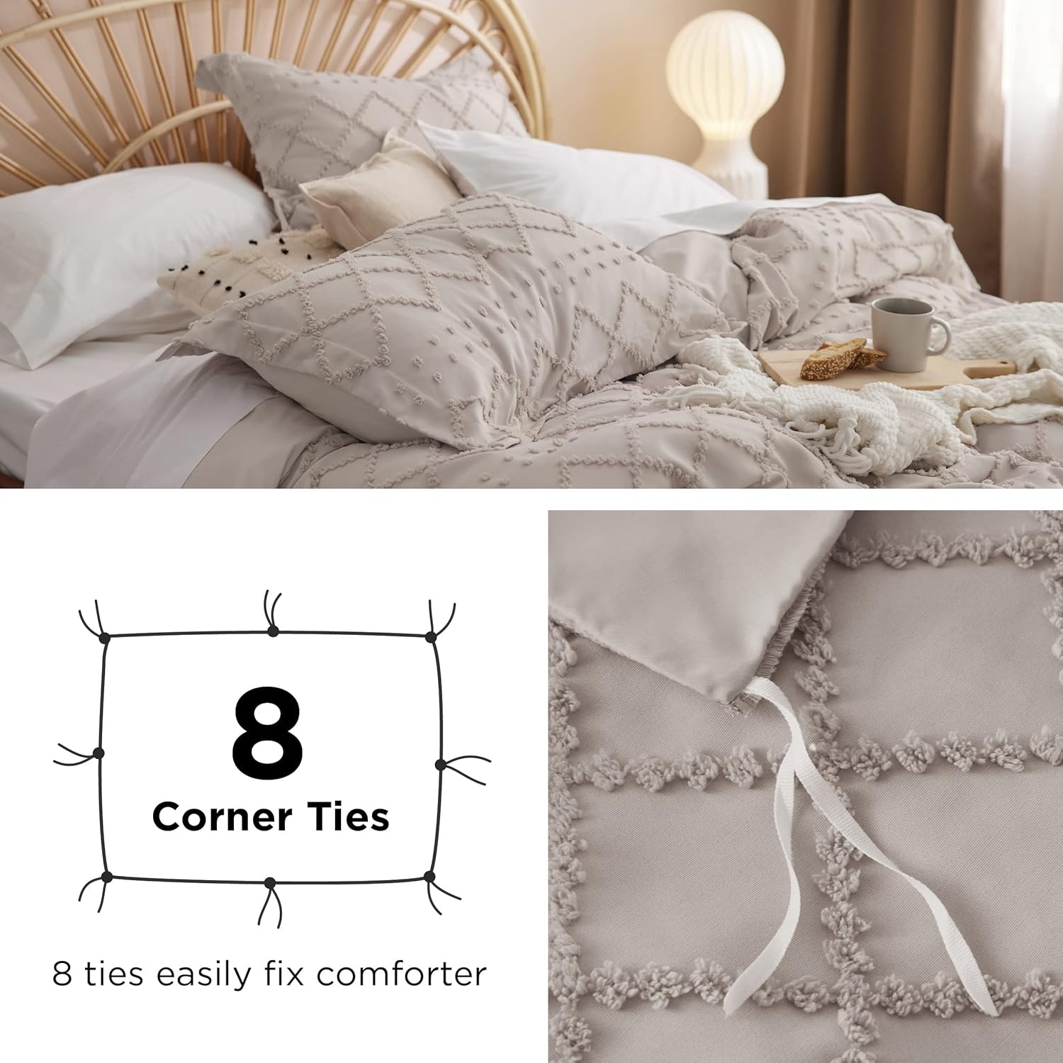 image:imageBedsure Boho Duvet Cover King Size  Rose Pink Tufted Boho Bedding Distressed Vintage Embroidery Bedding for All Seasons 3 Pieces 1 Soft Jacquard King Comforter Cover and 2 Pillow Shams04  Linen No Comforter