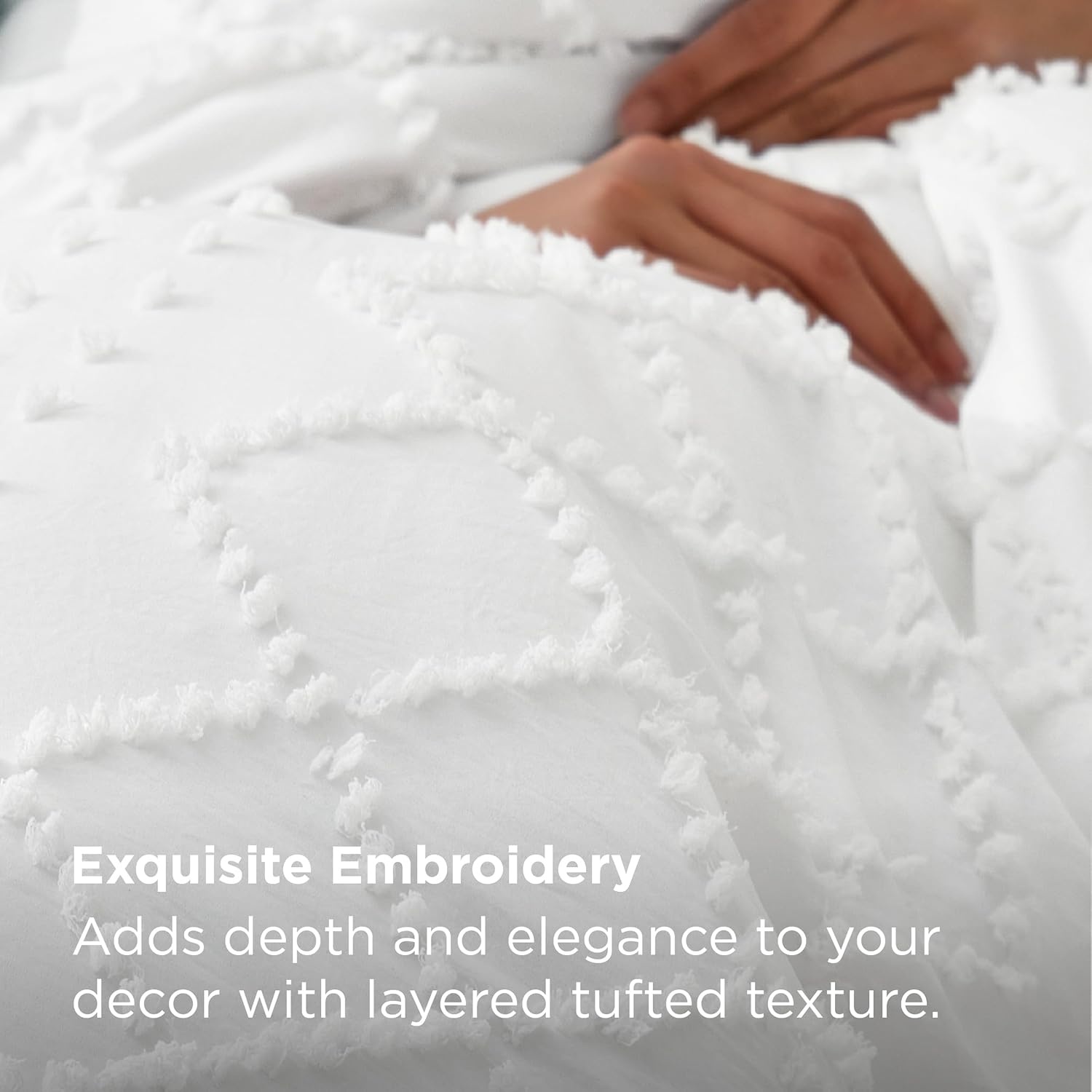 image:imageBedsure Boho Duvet Cover King Size  Rose Pink Tufted Boho Bedding Distressed Vintage Embroidery Bedding for All Seasons 3 Pieces 1 Soft Jacquard King Comforter Cover and 2 Pillow Shams01  White No Comforter