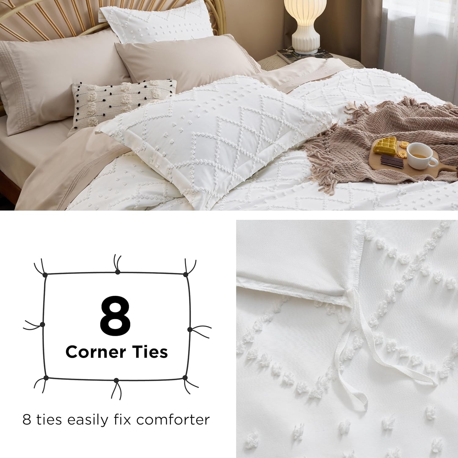 image:imageBedsure Boho Duvet Cover King Size  Rose Pink Tufted Boho Bedding Distressed Vintage Embroidery Bedding for All Seasons 3 Pieces 1 Soft Jacquard King Comforter Cover and 2 Pillow Shams09  Mineral Blueno Comforter