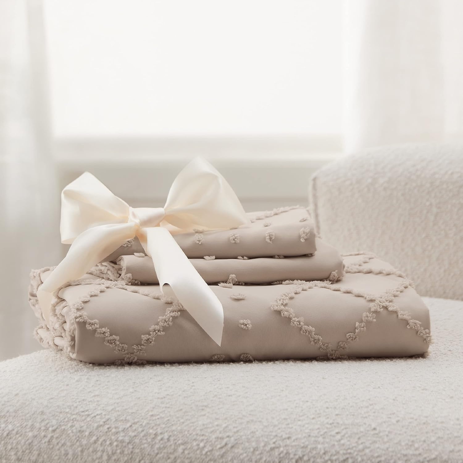 image:imageBedsure Boho Duvet Cover King Size  Rose Pink Tufted Boho Bedding Distressed Vintage Embroidery Bedding for All Seasons 3 Pieces 1 Soft Jacquard King Comforter Cover and 2 Pillow Shams21  Khaki No Comforter