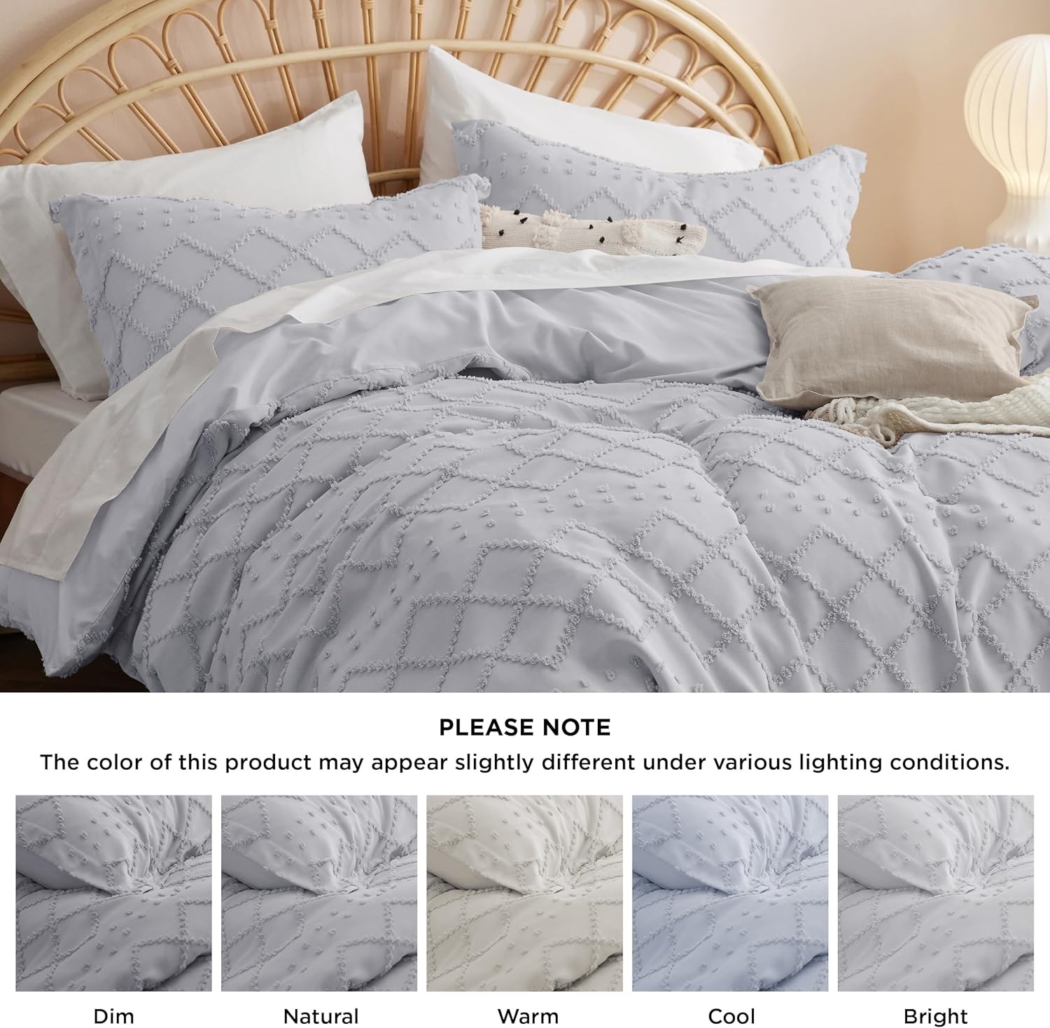 image:imageBedsure Boho Duvet Cover King Size  Rose Pink Tufted Boho Bedding Distressed Vintage Embroidery Bedding for All Seasons 3 Pieces 1 Soft Jacquard King Comforter Cover and 2 Pillow Shams12  Light Grey No Comforter