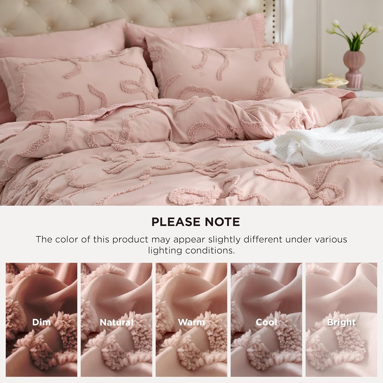 image:imageBedsure Boho Duvet Cover King Size  Rose Pink Tufted Boho Bedding Distressed Vintage Embroidery Bedding for All Seasons 3 Pieces 1 Soft Jacquard King Comforter Cover and 2 Pillow Shams05  Pink  Bowknot Tuftedno Comforter