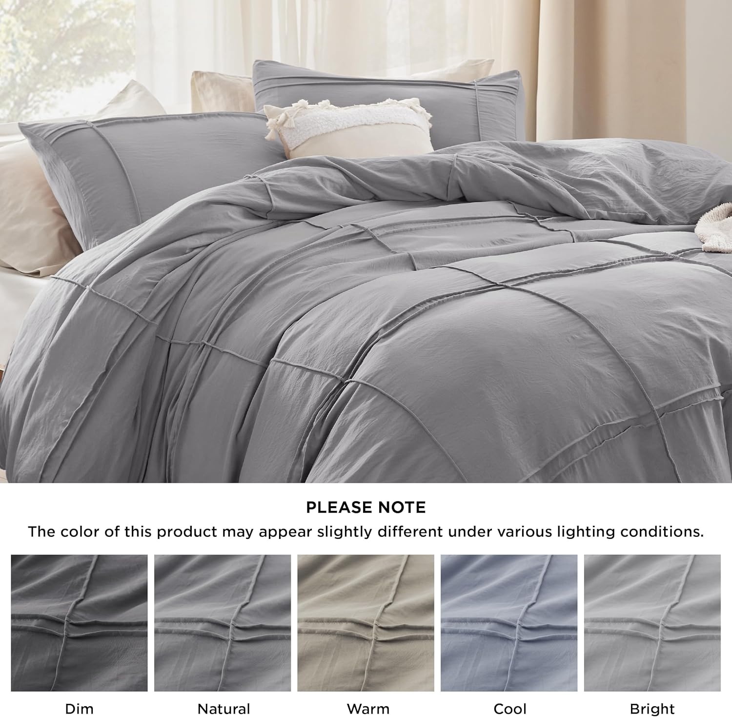 image:imageBedsure Boho Duvet Cover King Size  Rose Pink Tufted Boho Bedding Distressed Vintage Embroidery Bedding for All Seasons 3 Pieces 1 Soft Jacquard King Comforter Cover and 2 Pillow Shams38  Grey  Grid No Comforter