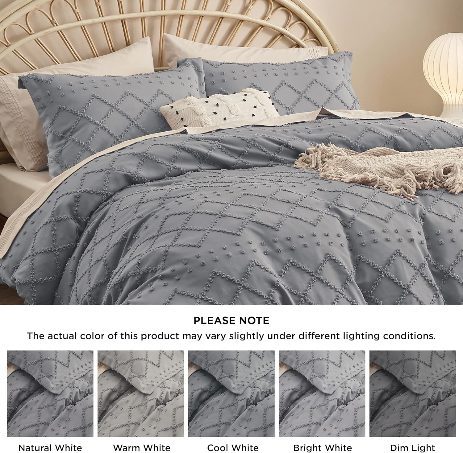 image:imageBedsure Boho Duvet Cover King Size  Rose Pink Tufted Boho Bedding Distressed Vintage Embroidery Bedding for All Seasons 3 Pieces 1 Soft Jacquard King Comforter Cover and 2 Pillow Shams20  Grey No Comforter