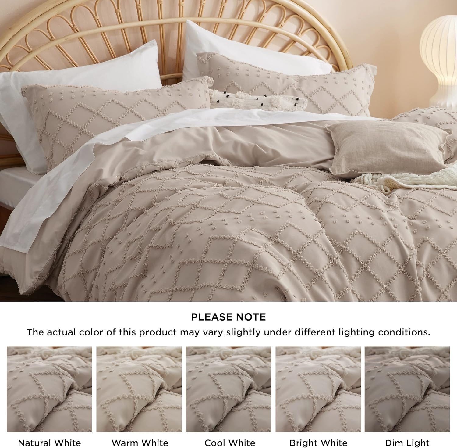 image:imageBedsure Boho Duvet Cover King Size  Rose Pink Tufted Boho Bedding Distressed Vintage Embroidery Bedding for All Seasons 3 Pieces 1 Soft Jacquard King Comforter Cover and 2 Pillow Shams21  Khaki No Comforter