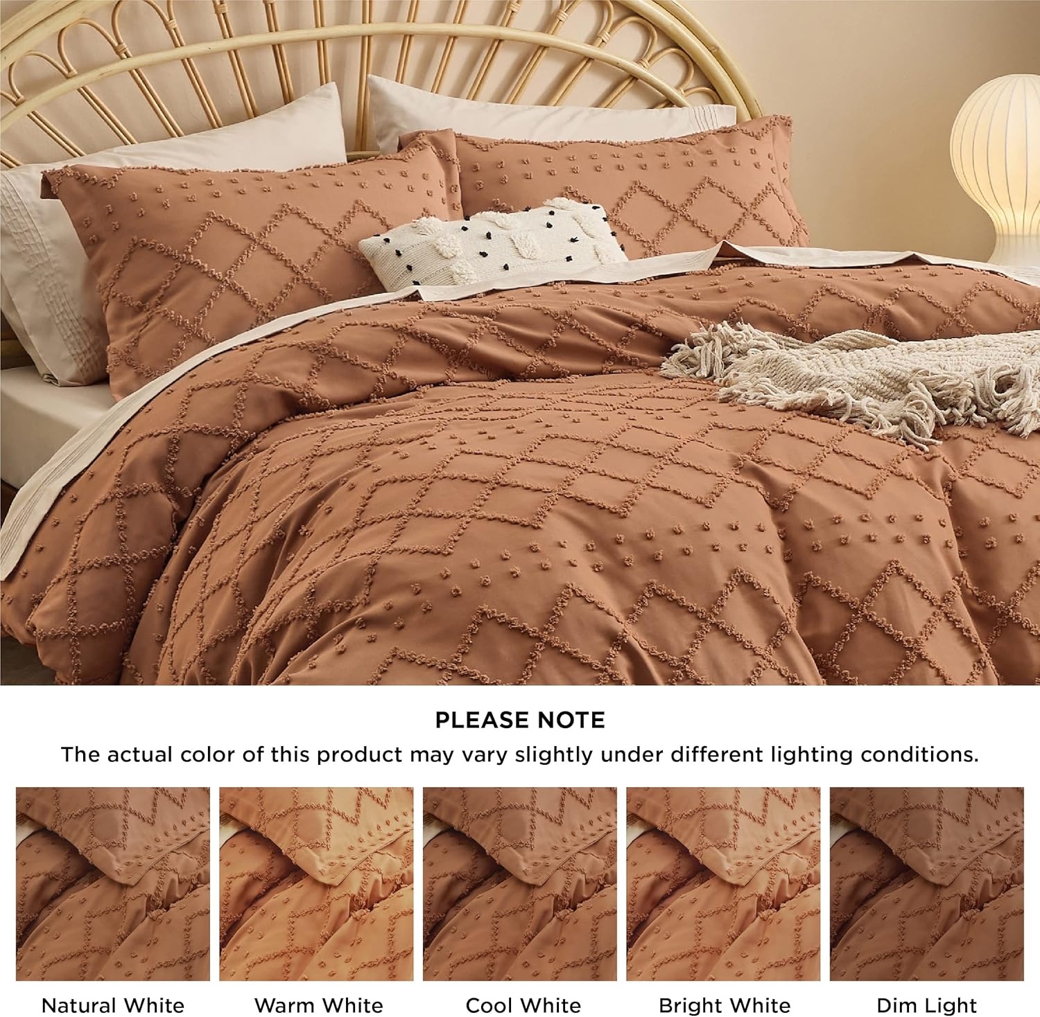 image:imageBedsure Boho Duvet Cover King Size  Rose Pink Tufted Boho Bedding Distressed Vintage Embroidery Bedding for All Seasons 3 Pieces 1 Soft Jacquard King Comforter Cover and 2 Pillow Shams17  Burnt Orange No Comforter