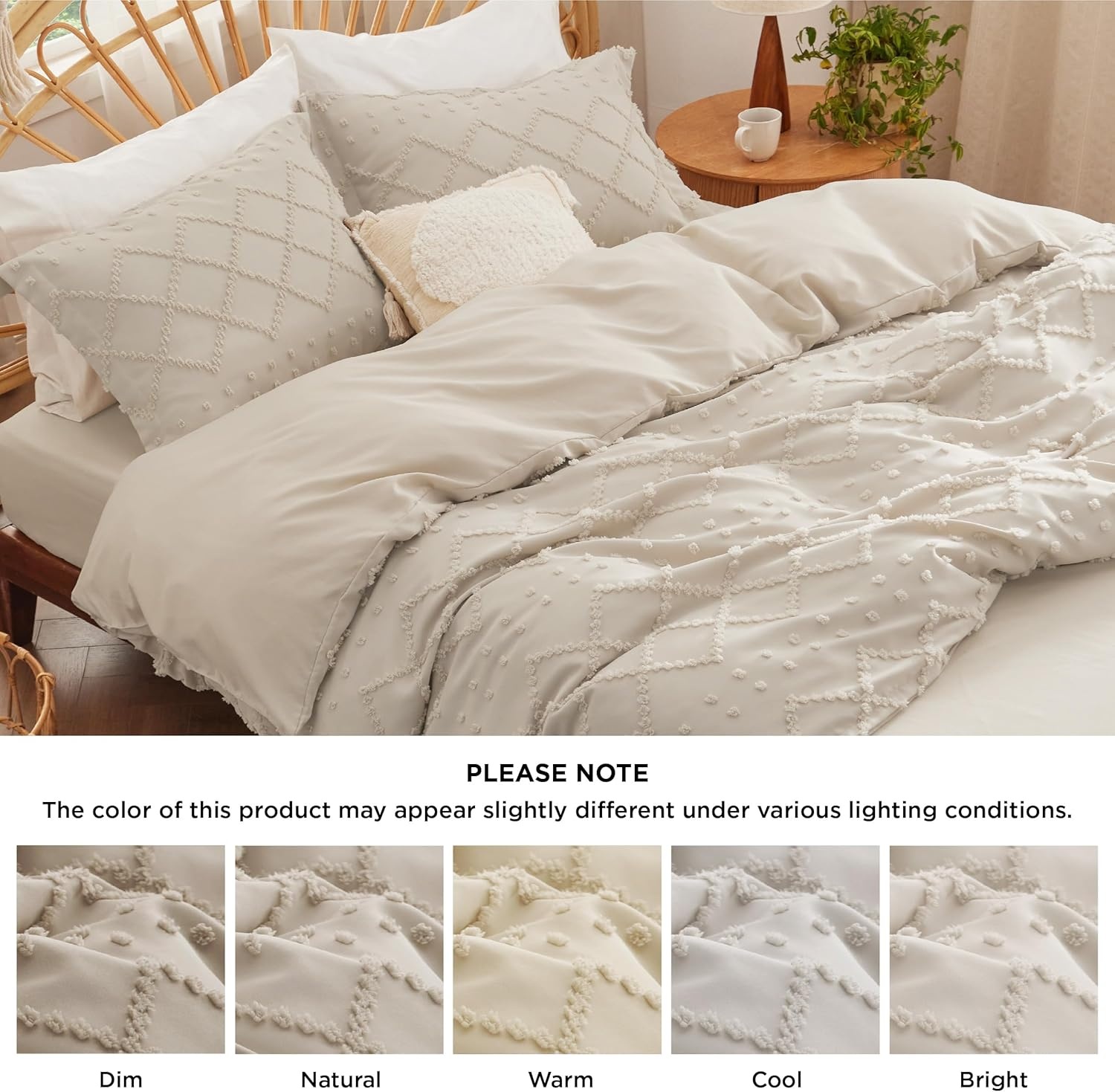 image:imageBedsure Boho Duvet Cover King Size  Rose Pink Tufted Boho Bedding Distressed Vintage Embroidery Bedding for All Seasons 3 Pieces 1 Soft Jacquard King Comforter Cover and 2 Pillow Shams02  Beige No Comforter