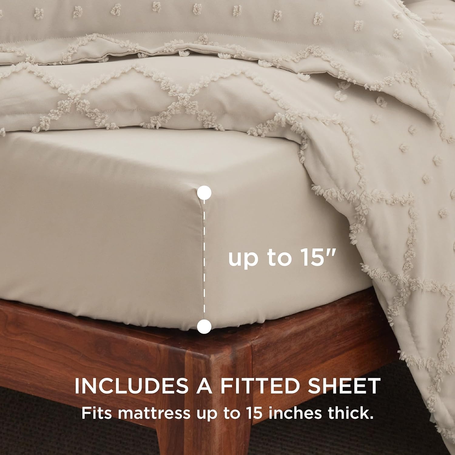 image:imageBedsure Boho Duvet Cover King Size  Rose Pink Tufted Boho Bedding Distressed Vintage Embroidery Bedding for All Seasons 3 Pieces 1 Soft Jacquard King Comforter Cover and 2 Pillow Shams02  Beige No Comforter