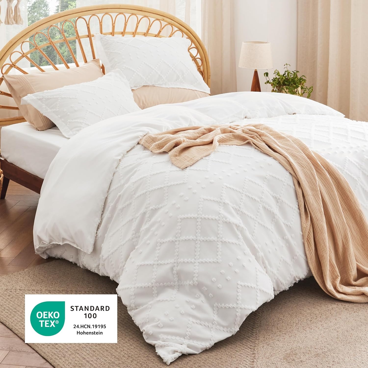 image:imageBedsure Boho Duvet Cover King Size  Rose Pink Tufted Boho Bedding Distressed Vintage Embroidery Bedding for All Seasons 3 Pieces 1 Soft Jacquard King Comforter Cover and 2 Pillow Shams01  White No Comforter