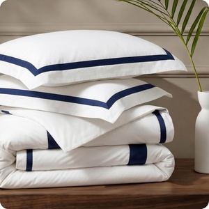 image:imageBedsure 100 Cotton Percale Duvet Cover Queen Luxury Hotel Duvet Cover White Comforter Cover with Embroidery PureWoven Breathable amp Lightweight Bedding Set for All Season 3 Pieces 90x9004  Hotel Navy Frame