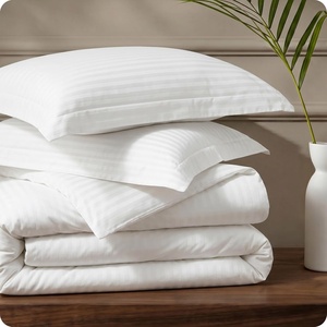 image:imageBedsure 100 Cotton Percale Duvet Cover Queen Luxury Hotel Duvet Cover White Comforter Cover with Embroidery PureWoven Breathable amp Lightweight Bedding Set for All Season 3 Pieces 90x9006  Hotel Striped Jacquard