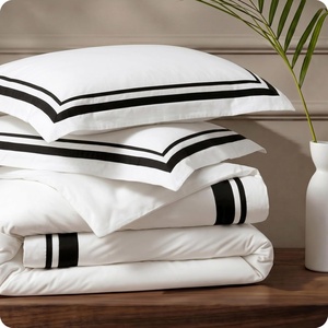 image:imageBedsure 100 Cotton Percale Duvet Cover Queen Luxury Hotel Duvet Cover White Comforter Cover with Embroidery PureWoven Breathable amp Lightweight Bedding Set for All Season 3 Pieces 90x9007  Hotel Black Frame