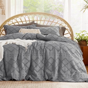 image:imageBedsure Boho Duvet Cover King Size  Rose Pink Tufted Boho Bedding Distressed Vintage Embroidery Bedding for All Seasons 3 Pieces 1 Soft Jacquard King Comforter Cover and 2 Pillow Shams20  Grey No Comforter