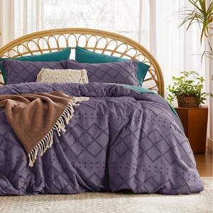 image:imageBedsure Boho Duvet Cover King Size  Rose Pink Tufted Boho Bedding Distressed Vintage Embroidery Bedding for All Seasons 3 Pieces 1 Soft Jacquard King Comforter Cover and 2 Pillow Shams00  Grayish Purple No Comforter