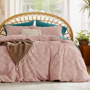 image:imageBedsure Boho Duvet Cover King Size  Rose Pink Tufted Boho Bedding Distressed Vintage Embroidery Bedding for All Seasons 3 Pieces 1 Soft Jacquard King Comforter Cover and 2 Pillow Shams19  Pink No Comforter