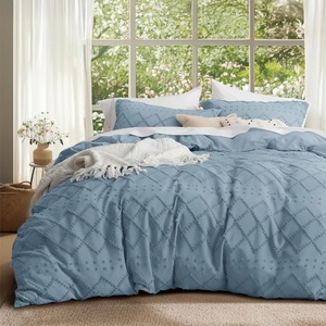 image:imageBedsure Boho Duvet Cover King Size  Rose Pink Tufted Boho Bedding Distressed Vintage Embroidery Bedding for All Seasons 3 Pieces 1 Soft Jacquard King Comforter Cover and 2 Pillow Shams09  Mineral Blueno Comforter