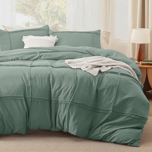 image:imageBedsure Boho Duvet Cover King Size  Rose Pink Tufted Boho Bedding Distressed Vintage Embroidery Bedding for All Seasons 3 Pieces 1 Soft Jacquard King Comforter Cover and 2 Pillow Shams37  Green  Grid No Comforter