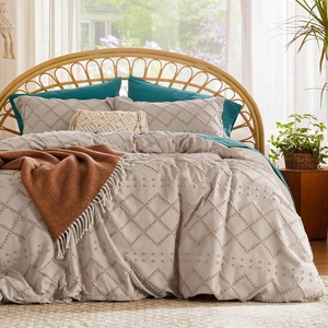 image:imageBedsure Boho Duvet Cover King Size  Rose Pink Tufted Boho Bedding Distressed Vintage Embroidery Bedding for All Seasons 3 Pieces 1 Soft Jacquard King Comforter Cover and 2 Pillow Shams21  Khaki No Comforter